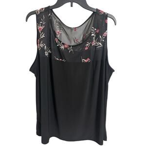 Sheer Black Floral Embroidered Sleeveless Top Size 3X Dark Romance Fairy Grunge